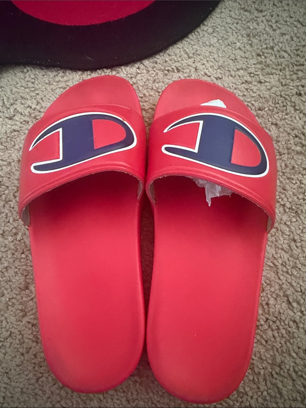 Champion Red Slide Sandals with Navy Logo - Women's